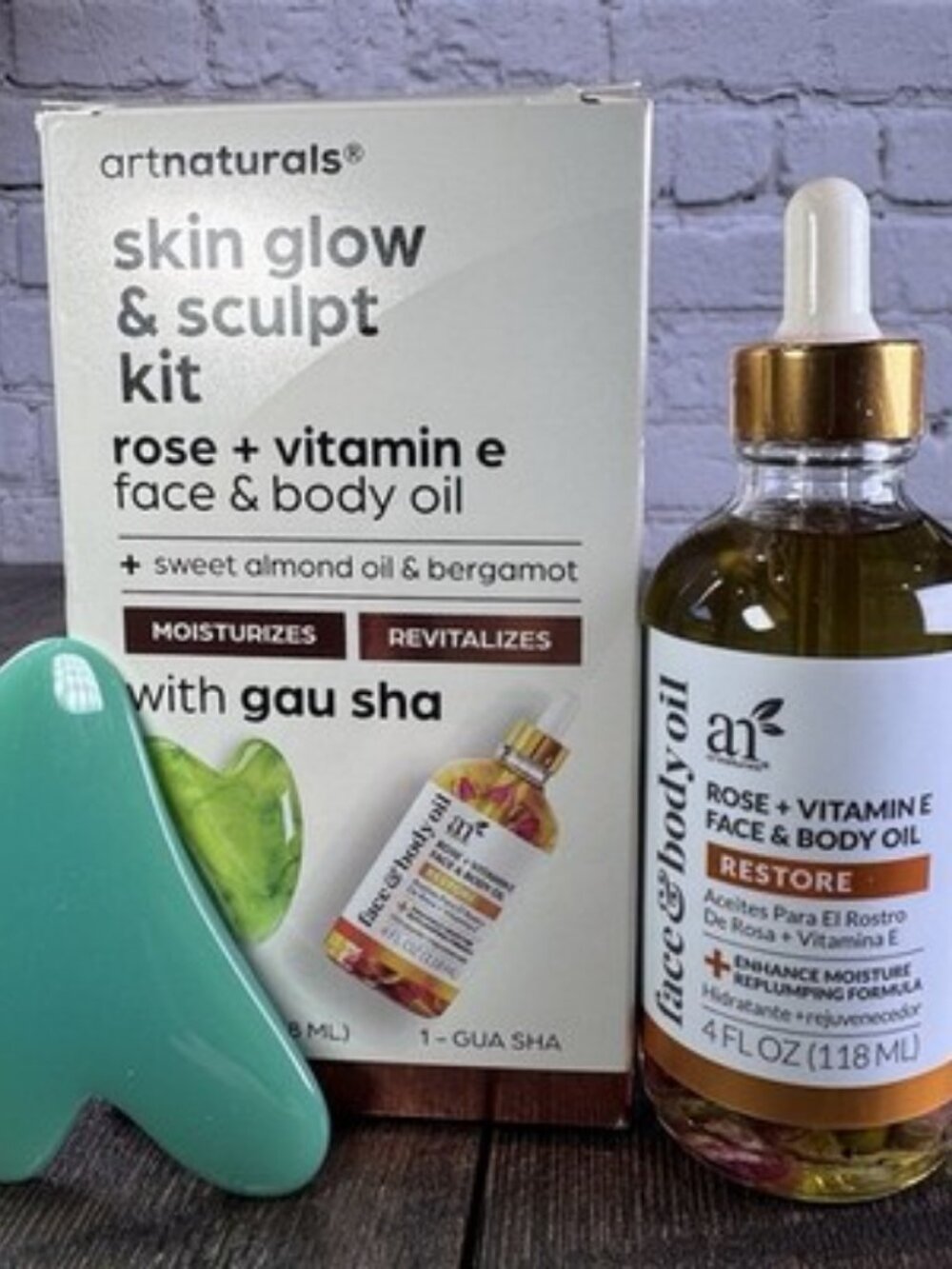 ArtNaturals Face & Body Rose & Vitamin E Bio Oil 4.0oz + Gua Sha Facial Tool Set
